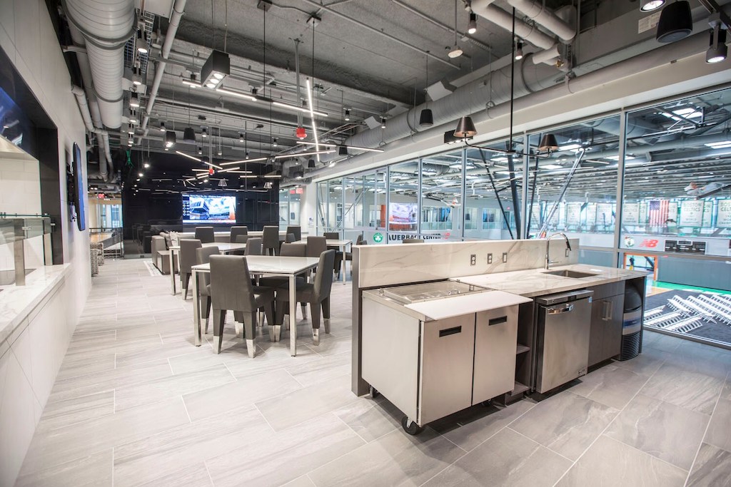 kitchen view over looking auerbach center basketball courts