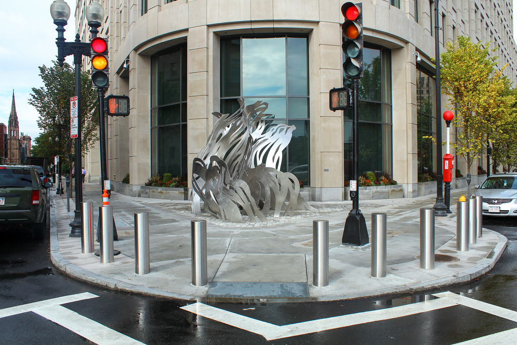 sidewalk outside of liberty mutual headquarters in boston