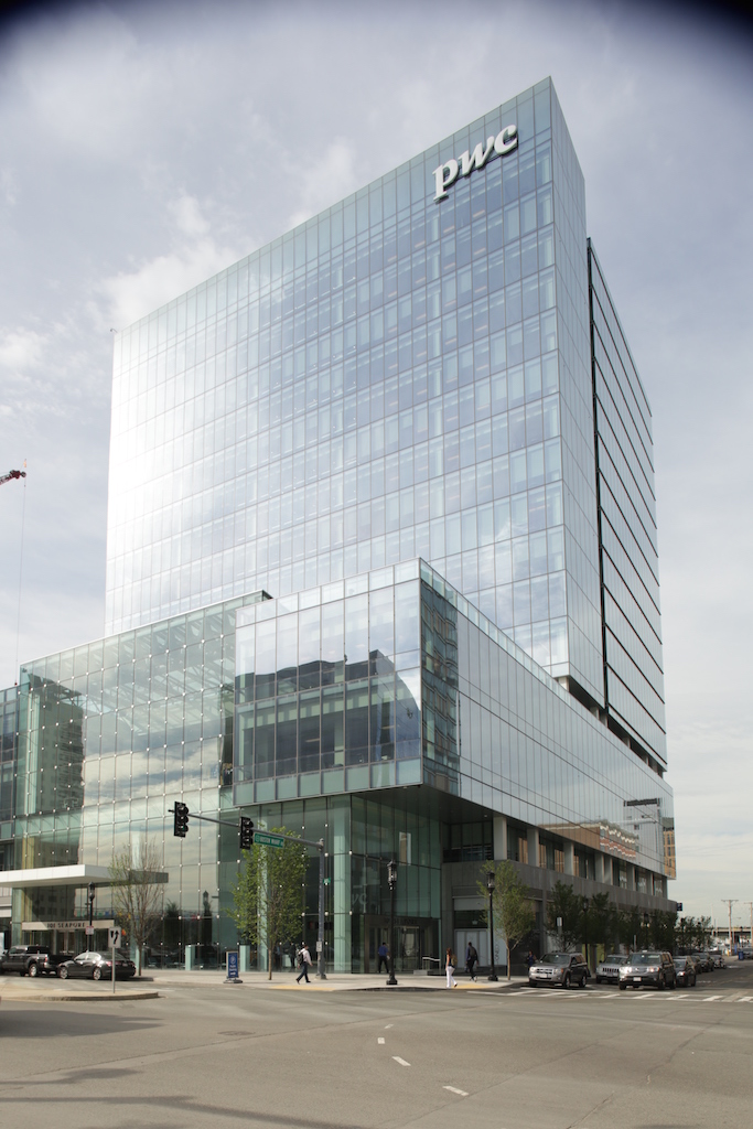 outside of 101 Seaport Blvd. Shell & Core / PWC Fitout building