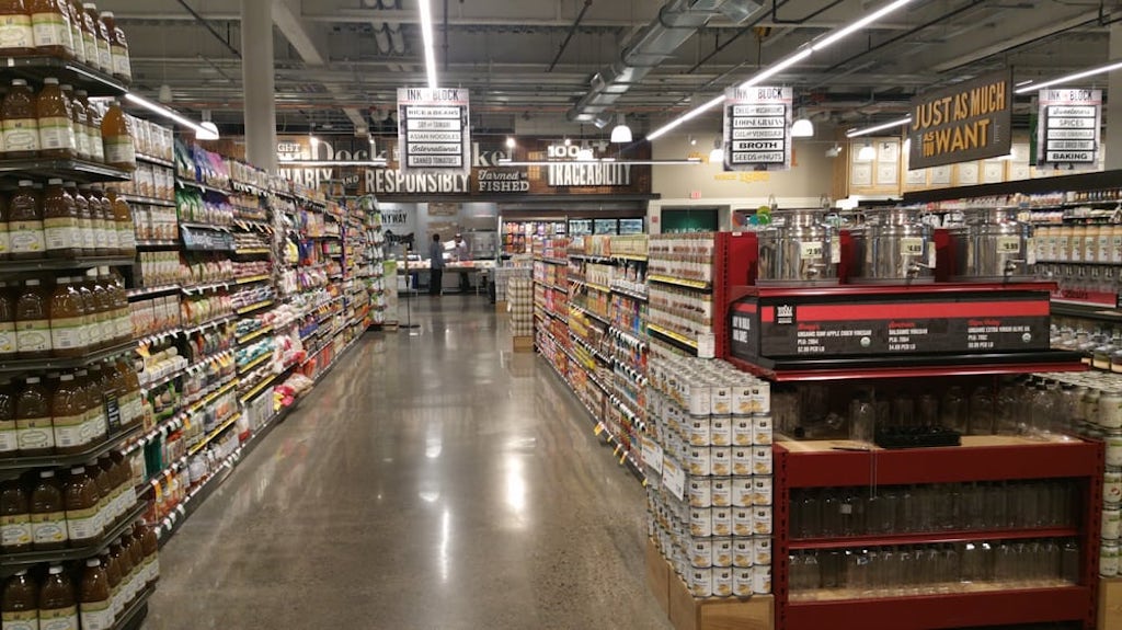aisle of Whole Foods Market at Ink Block building